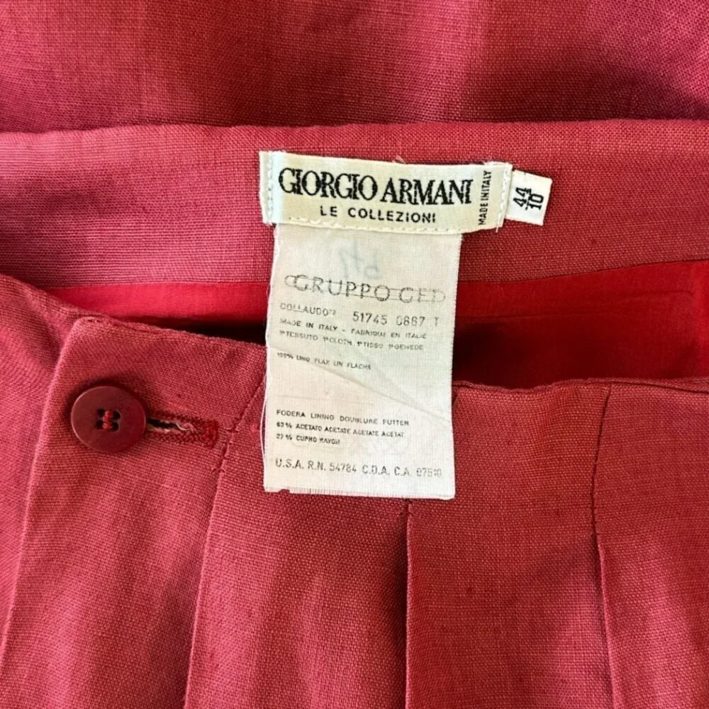 Giorgio Armani Vintage Flax Linen Wrap Style Summer Skirt Rust Red Y2K 44 / 10